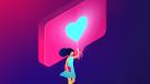 business woman carrying a social media like as a balloon