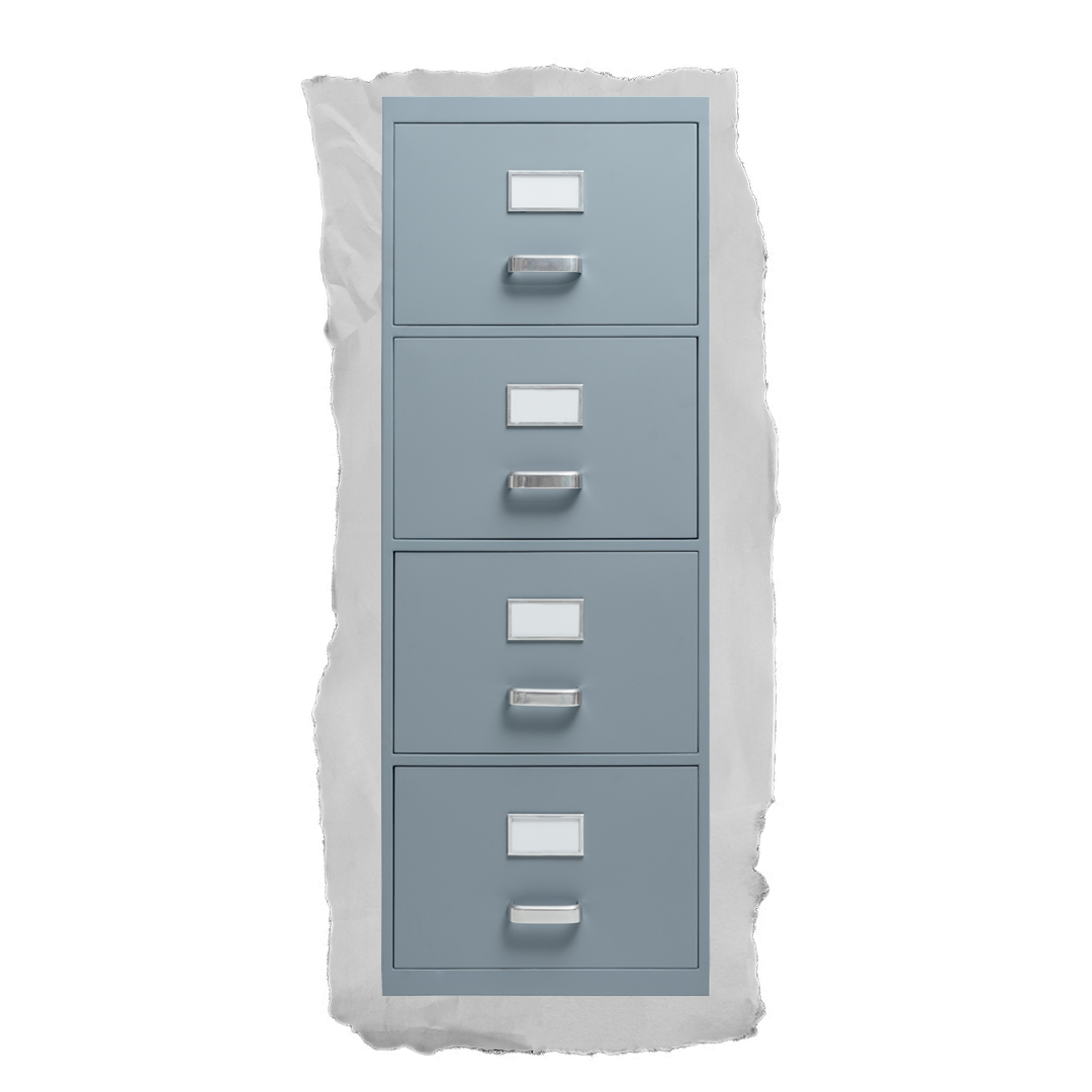 Filing cabinet on torn paper