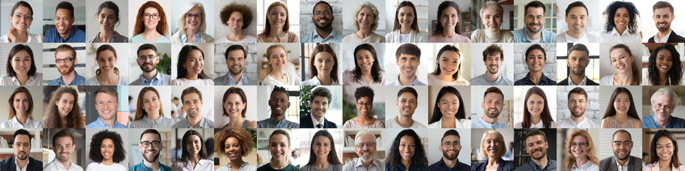 a number of thumbnails of diverse people, inc in age, like a video conference image