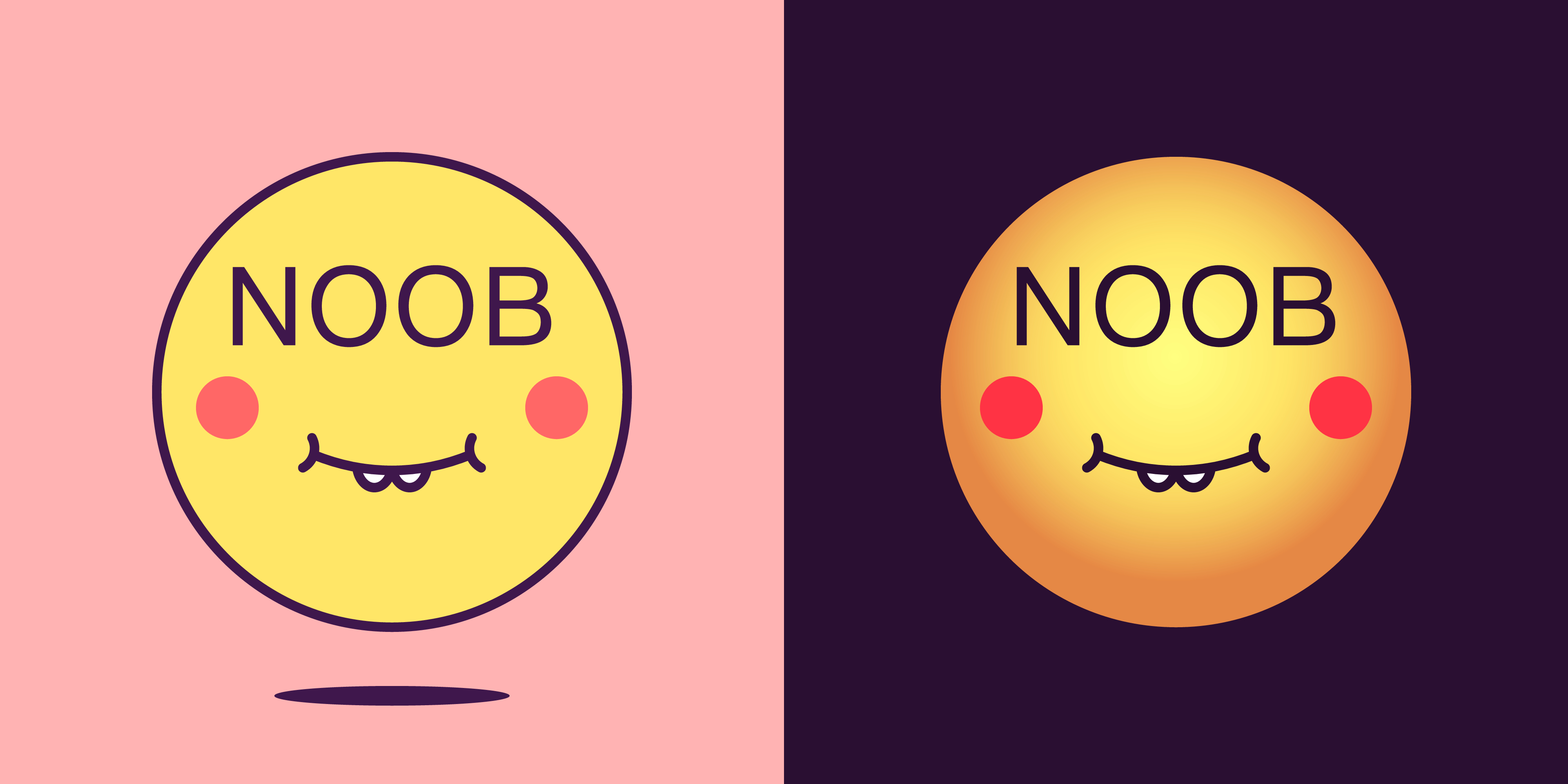 Emoji with two teeth sticking out saying "noob" over where eyes would be.