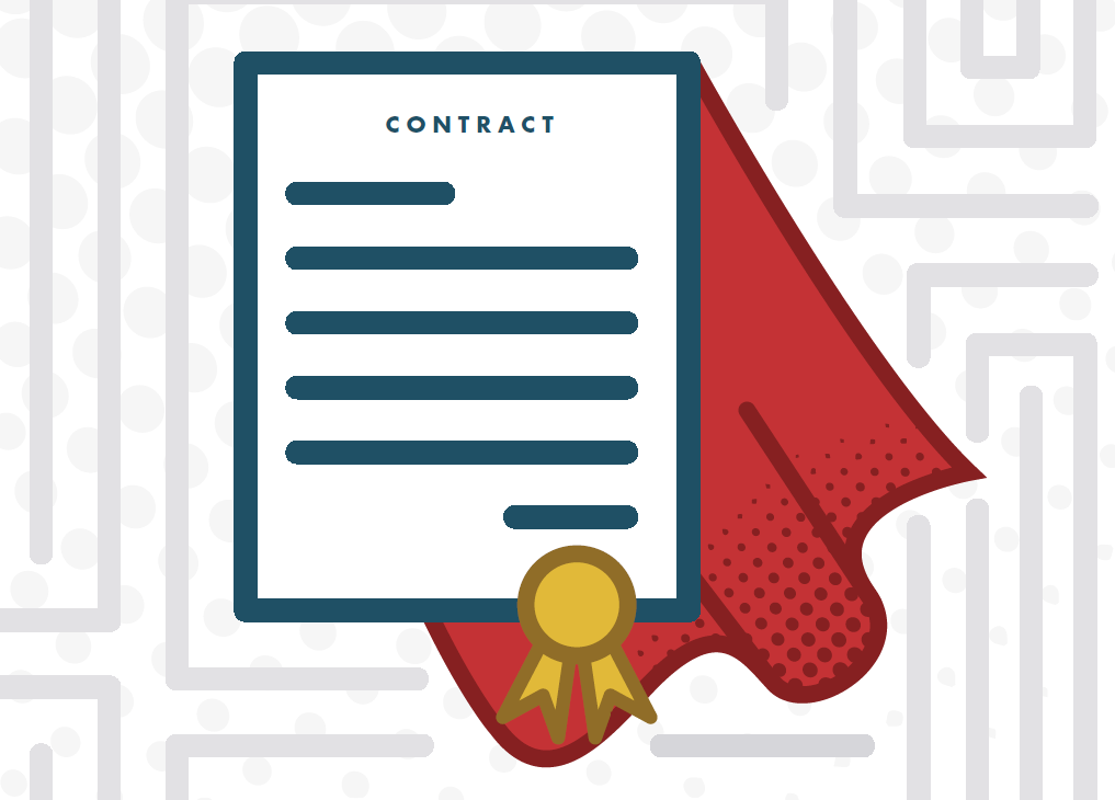 a contract with a superhero cape