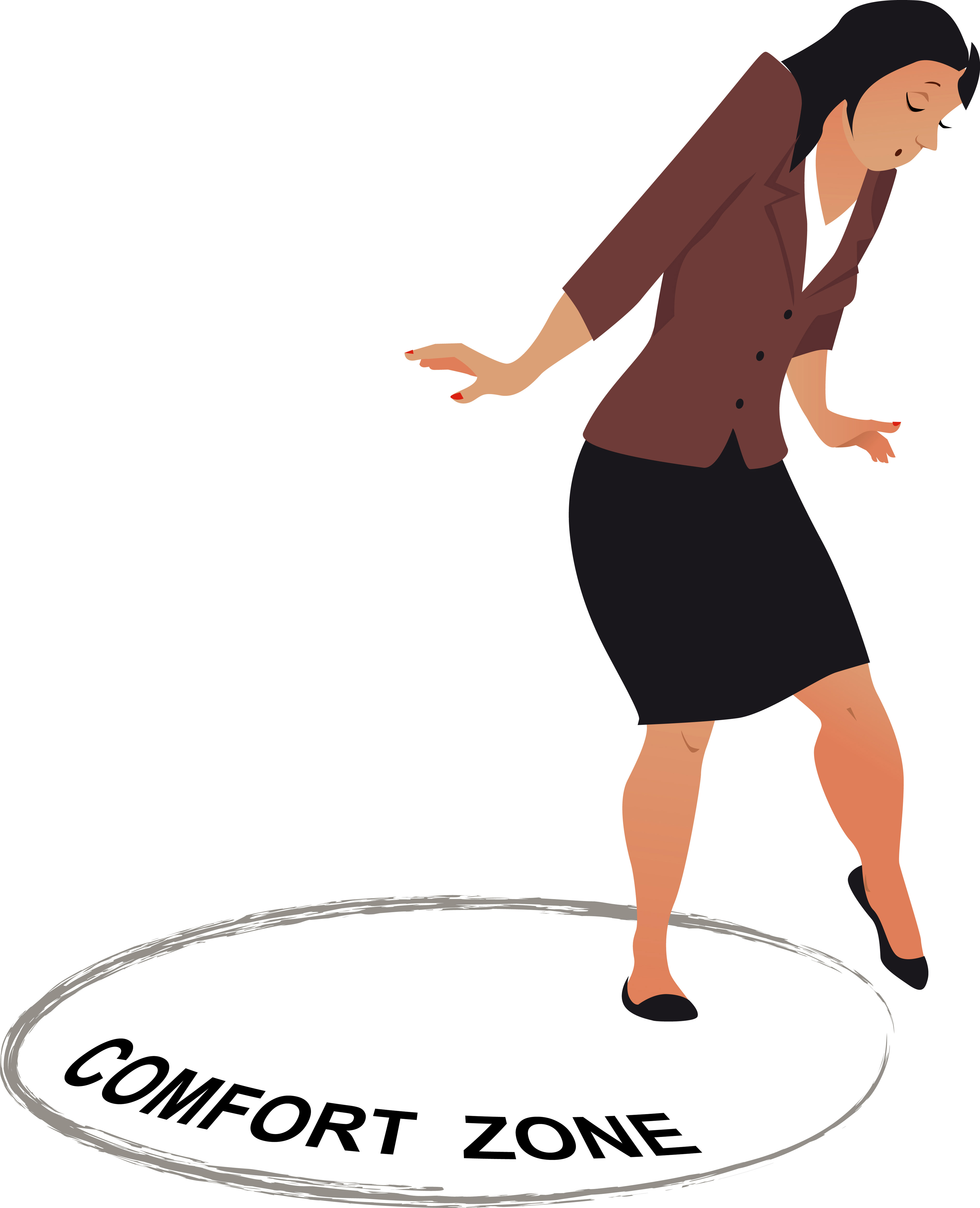 Woman carefully stepping out of a comfort zone.