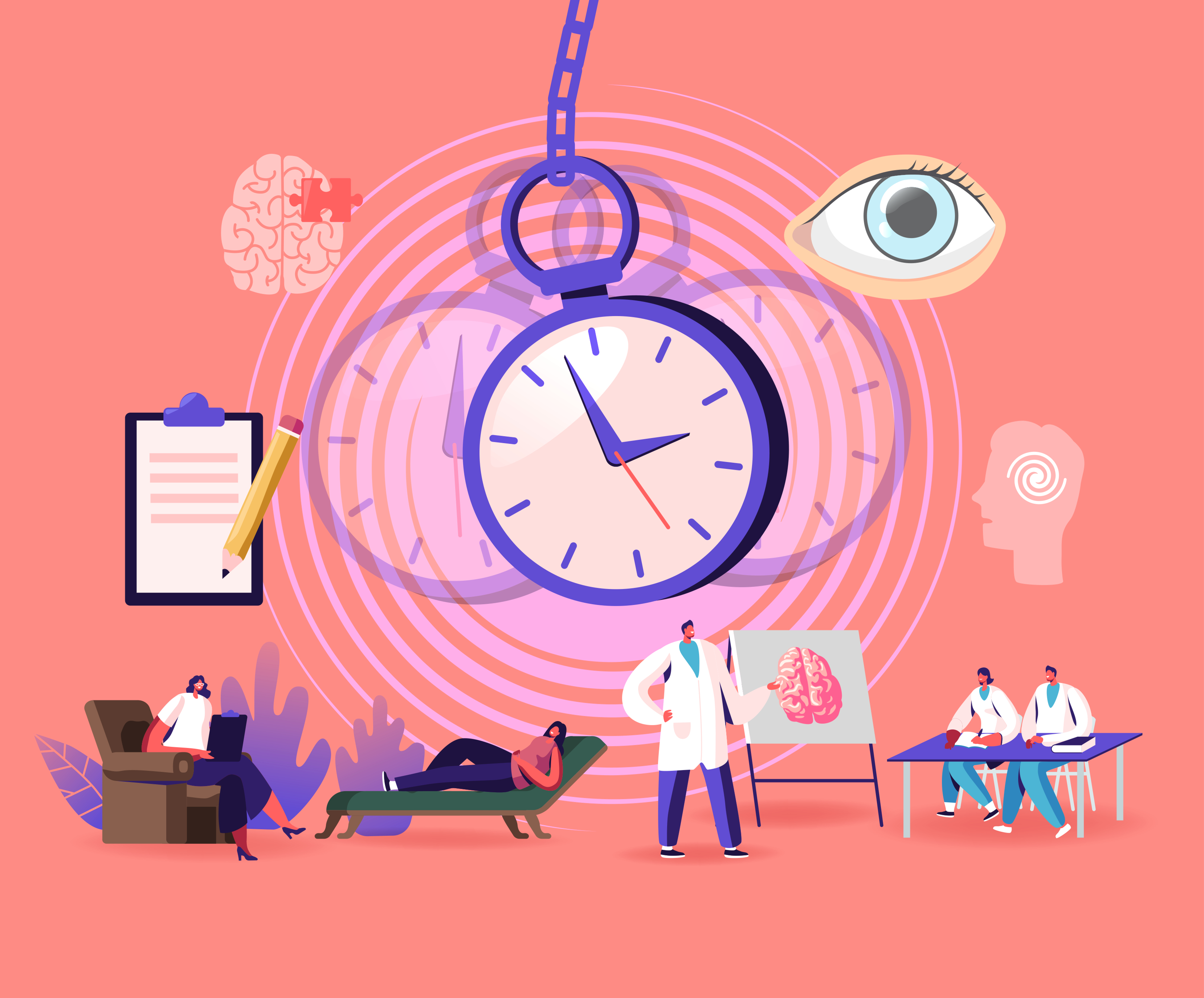 Doctor performing hypnosis on patient.