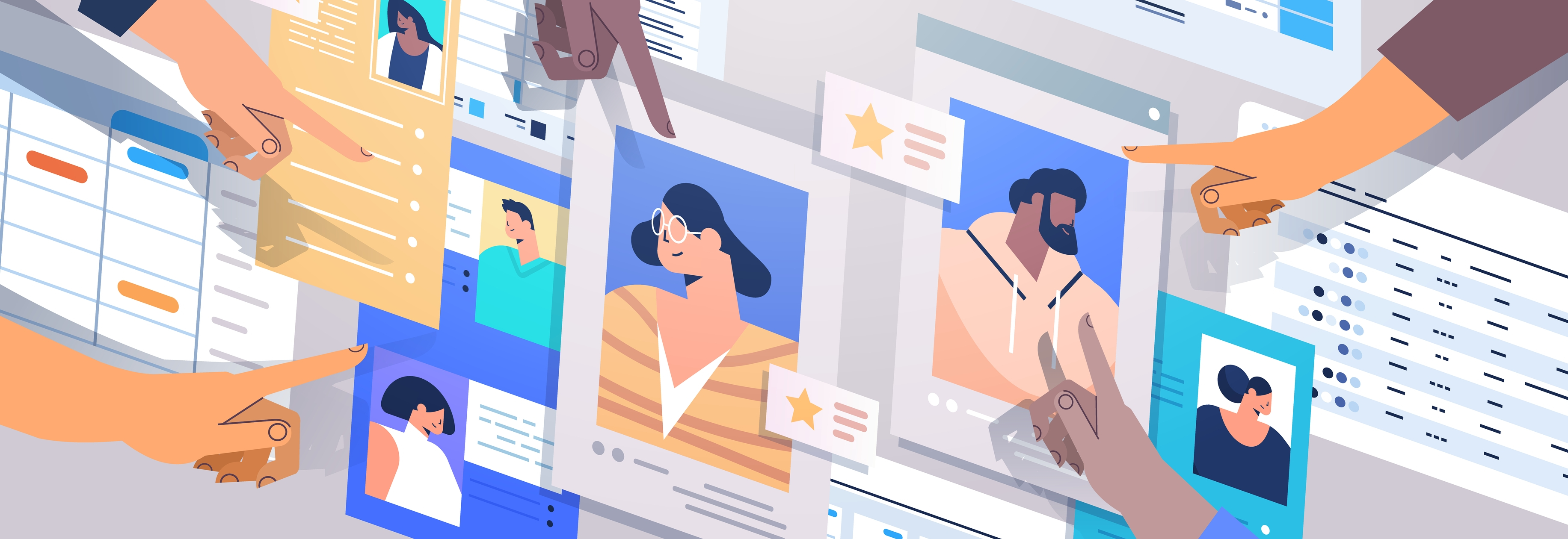 Hands choosing resume curriculum vitae of new employees.