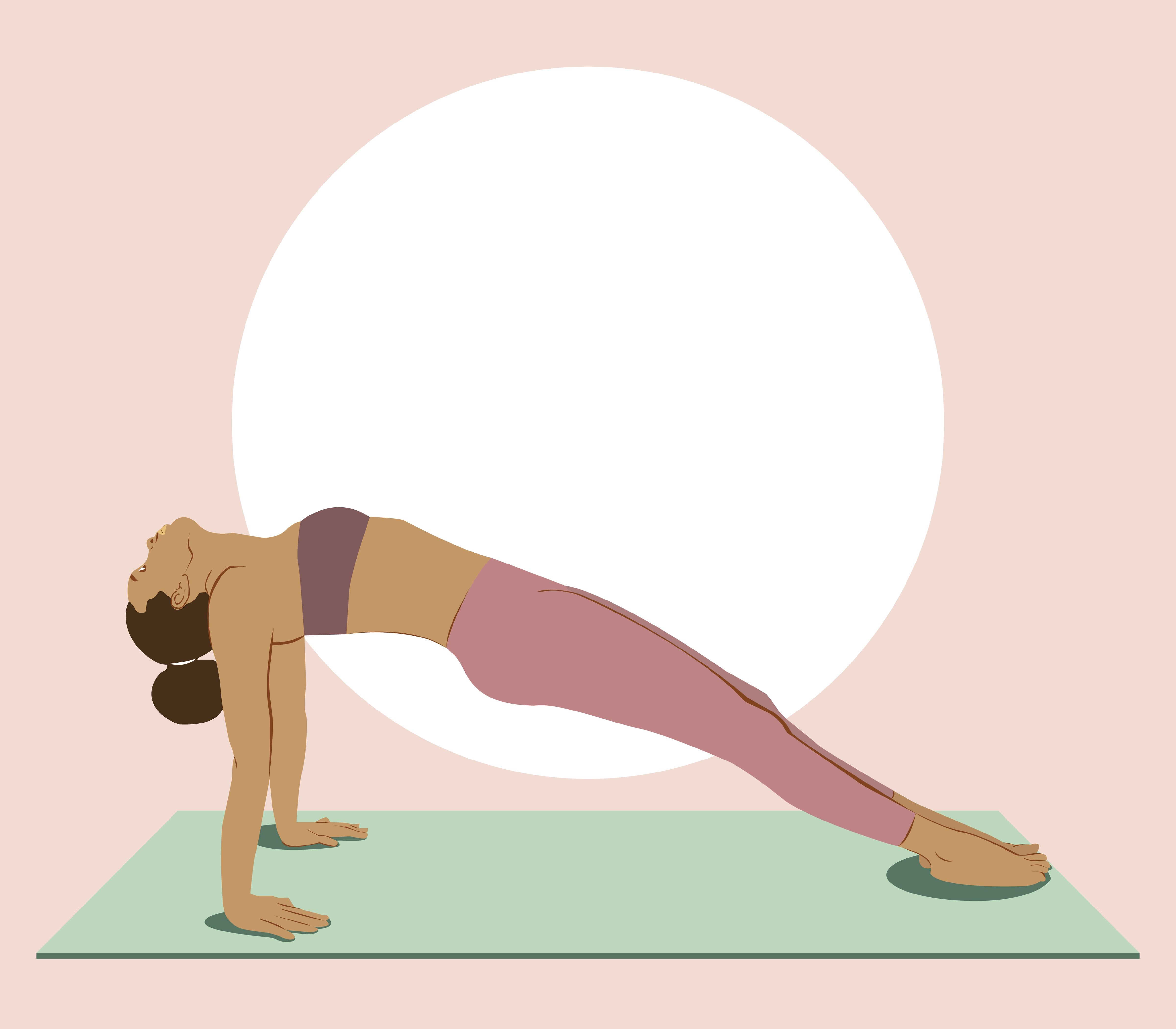 Woman in yoga attire practicing ashtanga vinyasa. 