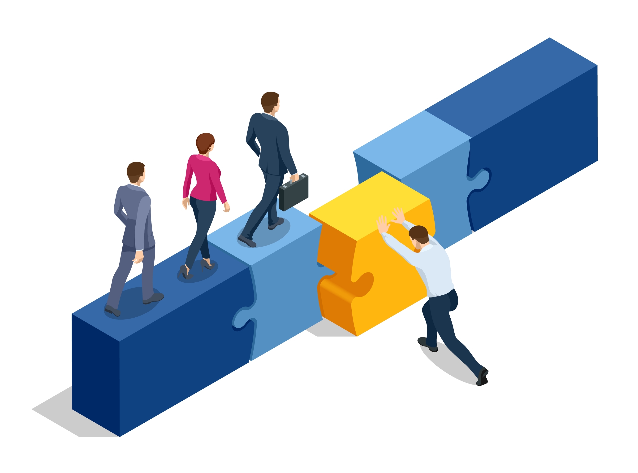 Isometric teamwork with puzzle piece
