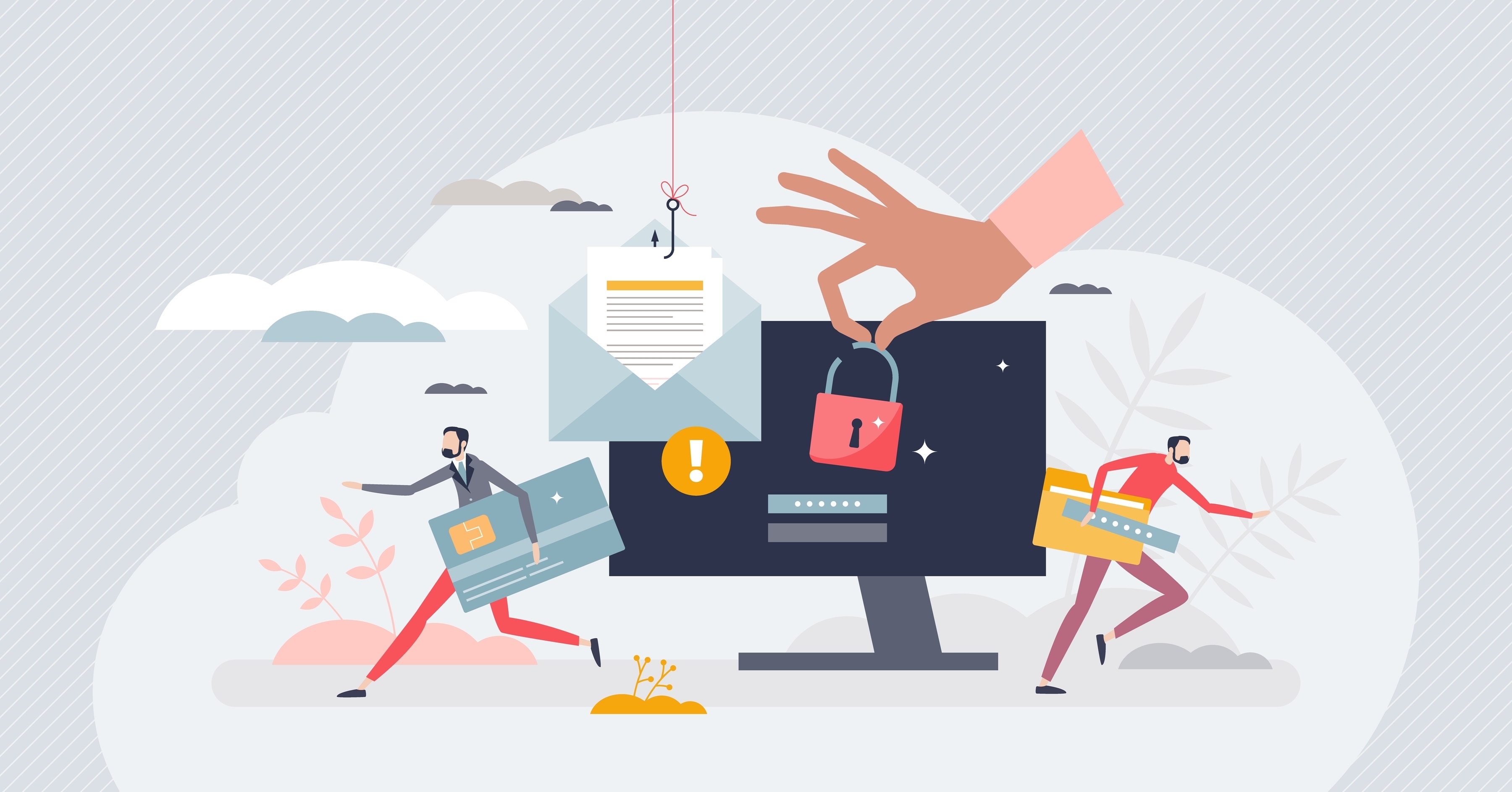 Data breach security attack and hacker fraud problem.