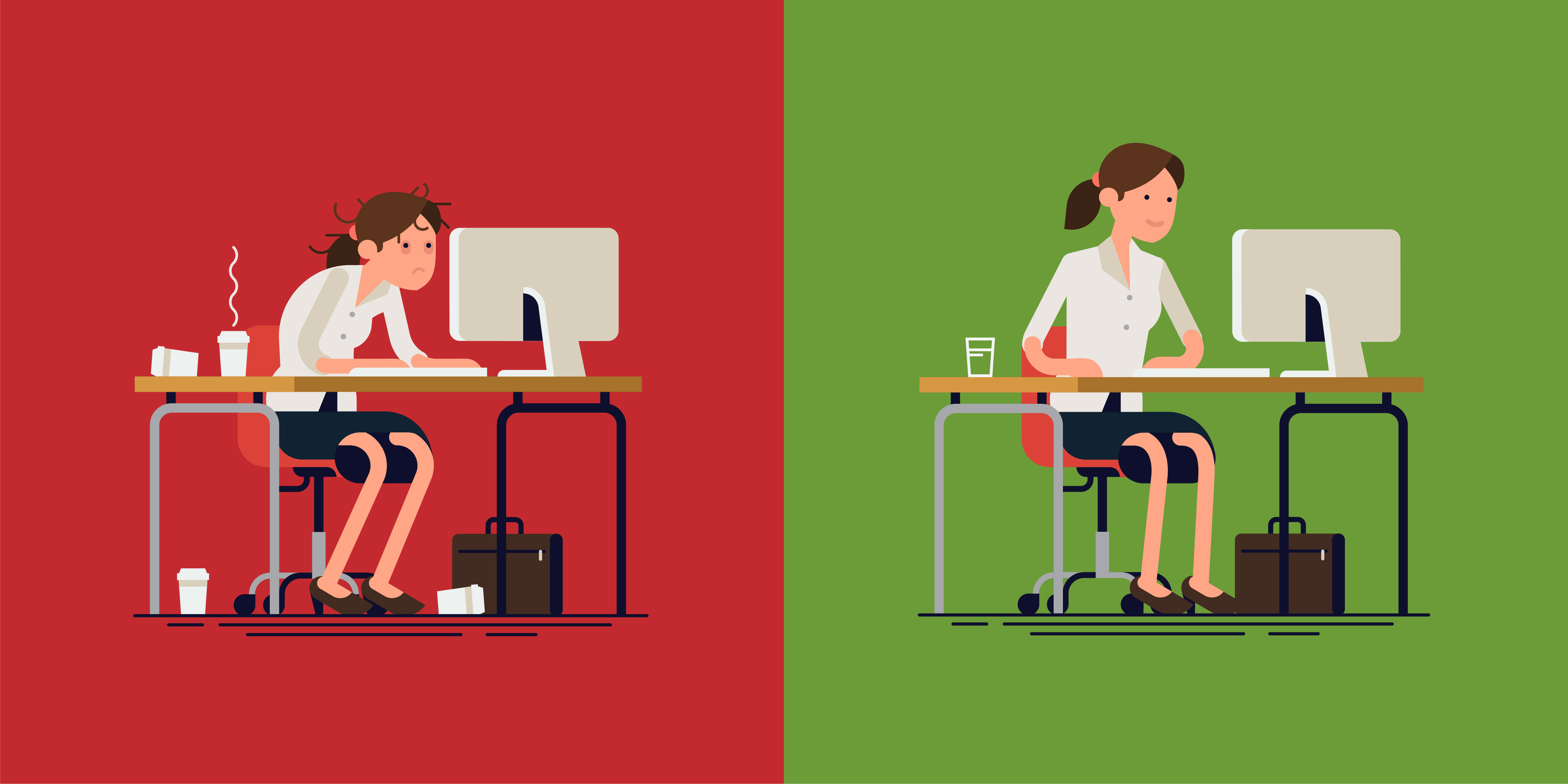 Stressed out and confident woman at work.