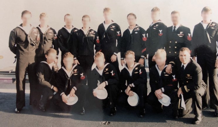 The Charlie Boys dressed in blue headed into port overseas.
