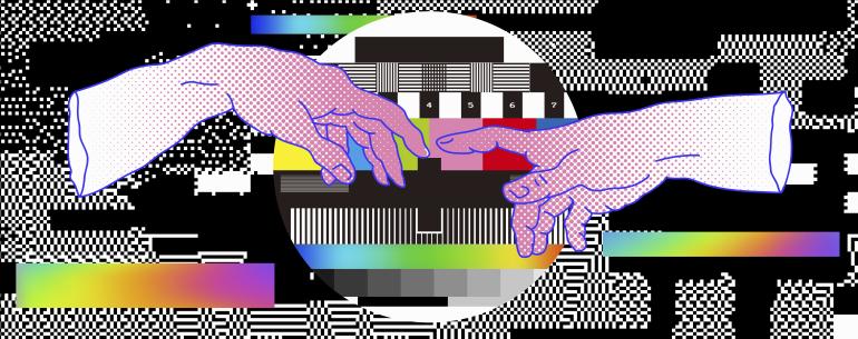 Glitched art of Creation of Adam