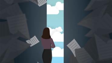 Bright sky in view amongst a whirlwind of papers