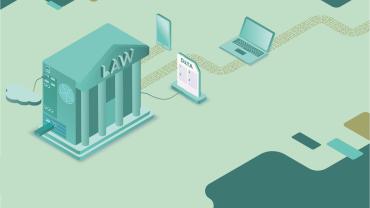 A law building with connections to data flow and technology