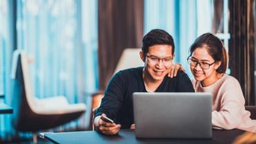 A married couple working from home