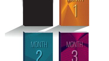 4 books. One blank. Others reading month 1, month 2, month 3