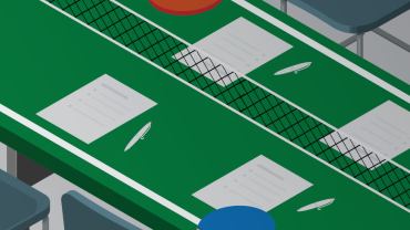 An office table stylized as a ping pong table