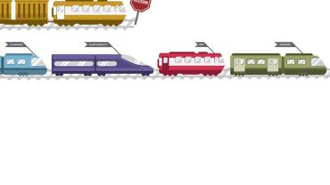 a train stopped at a stop sign that read recession. another train moving along labelled with the words planning, contingency, ERP, and strategy.