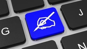 custom keyboard with button featuring hand holding a pencil