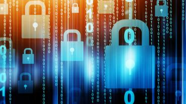 vertical lines of binary overlaid with padlocks