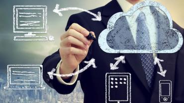 Chalkboard diagram of cloud technology