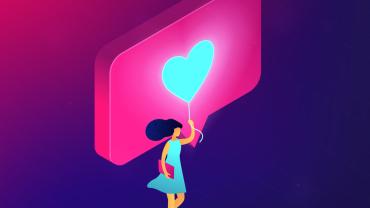 business woman carrying a social media like as a balloon