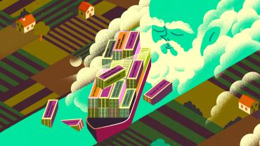 Illustration of a cargo ship stuck in a canal