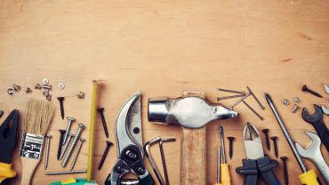 Hardware tools on a table