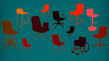 chairs of different colors, includes wheelchair