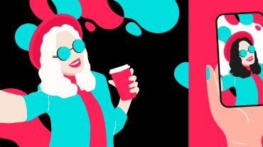 Vector graphic of social media influencer taking a selfie. 