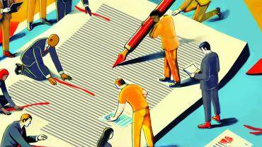 Lawyers and Marketing working on a contract