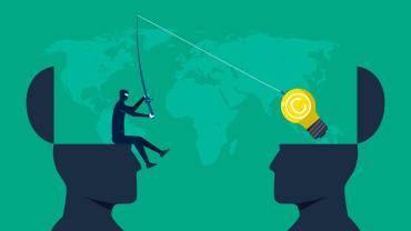 lightbulb being hooked by another person