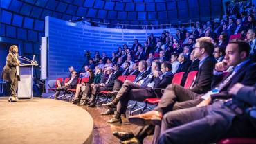 Dr. Auma Obama delivering a keynote speech at SNP’s annual Transformation World event in Heidelberg, Germany. 