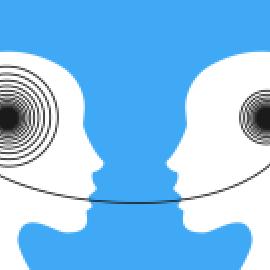 2 silhouetted drawings of people, one with small ball in head with line leading to other as big ball indicating communication understood differently