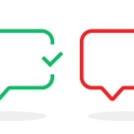 rectangle speech bubble, one green with check mark, one red with an x