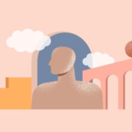 Silhouette of a man daydreaming. 