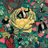 Business people in larger than life flowers