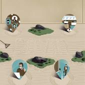 A sand garden with the word COVID. Several images of pandemic work life