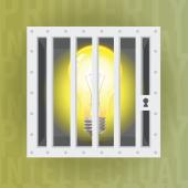 a lightbulb behind a locked door. surrounded by the words intellectual property