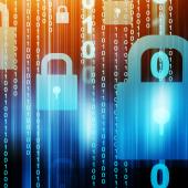 vertical lines of binary overlaid with padlocks