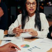 Business team discussing legal data