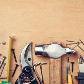 Hardware tools on a table