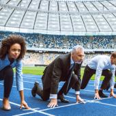 Businesspeople preparing to race