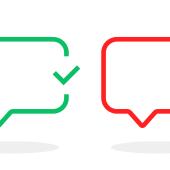 rectangle speech bubble, one green with check mark, one red with an x