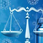 scales of justice with vial in background