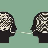 illustration of two heads, one showing scribble in brain, the other showing organization