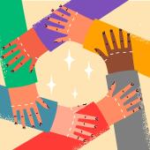 Hands holding each other in a circle. 