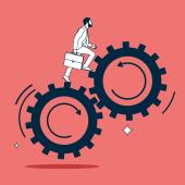 illustration of man going up gears