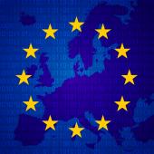 EU flag with binary code and a map of Europe